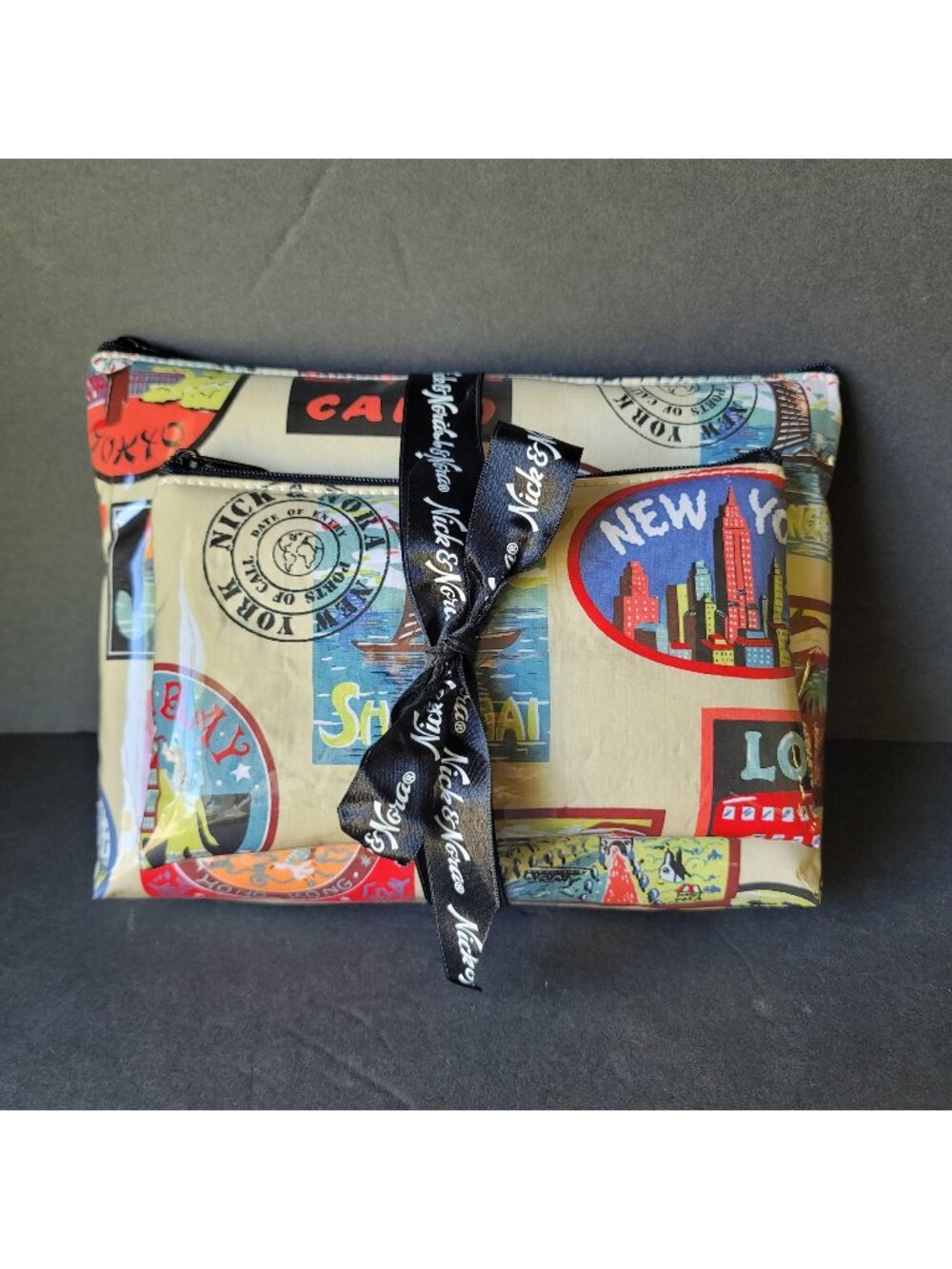 Y2K Nick & Nora Around the World Travel Cosmetic Bag Set of 2 Bags NEW